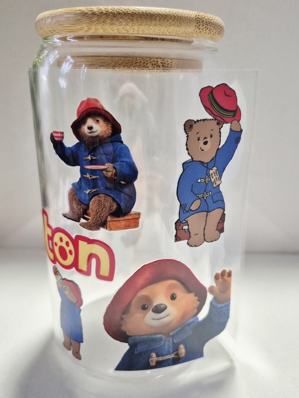 Cute Bear 16oz Glass Tumbler Bamboo Lid Straw Custom Made-to-order